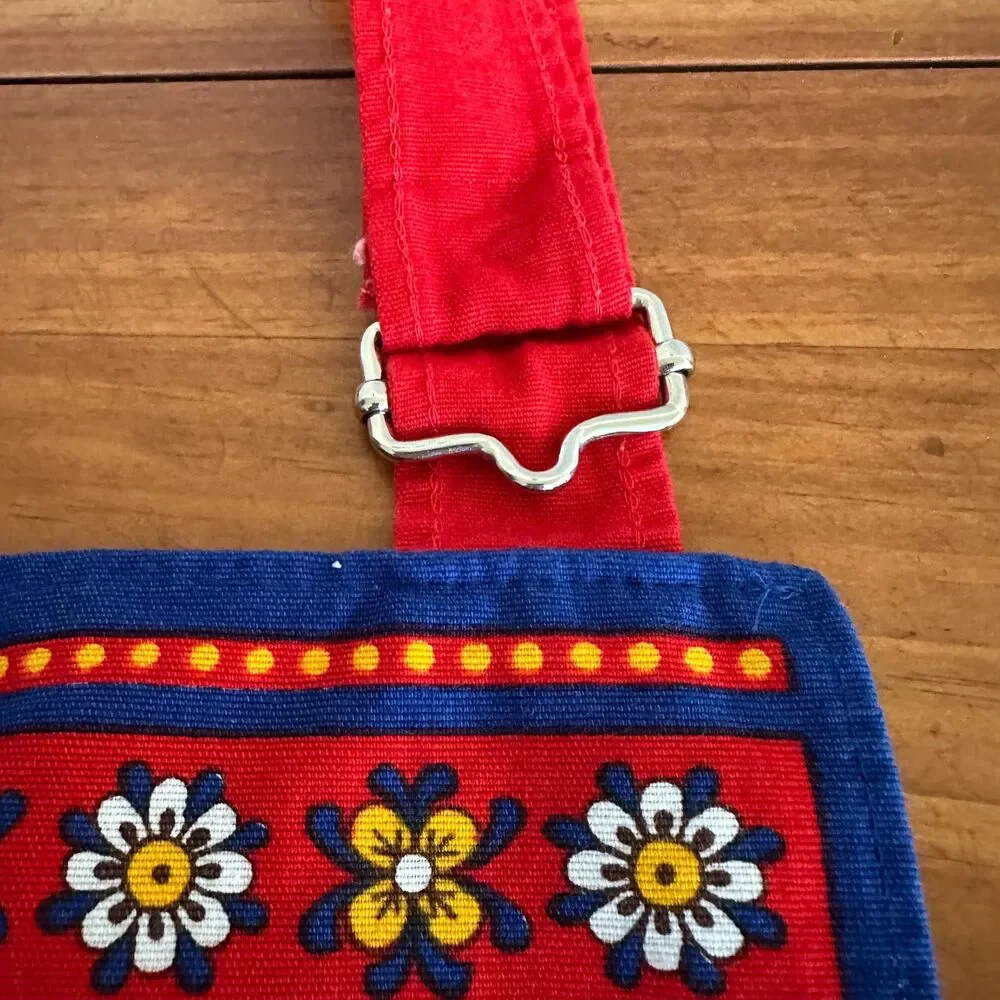 Vintage Kolf Austria Folk Art Kitchen 2 Pc Set Red Blue Bib Apron & Table Square